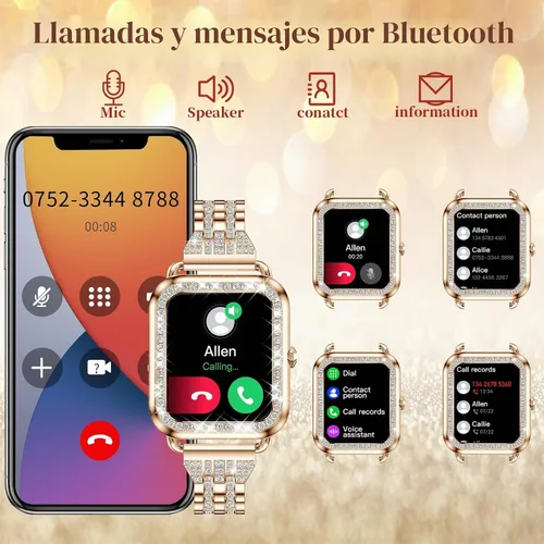 Vista 7 de Relojes inteligentes para mujer con diamantes (respuesta/hacer llamadas), pantalla táctil HD de 1.29 pulgadas, reloj inteligente Android, rastreador