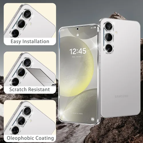Vista 3 de Paquete de 3 protectores de pantalla de vidrio para Galaxy S25, paquete de 3 protectores de lente de cámara con bandeja de fácil instalación