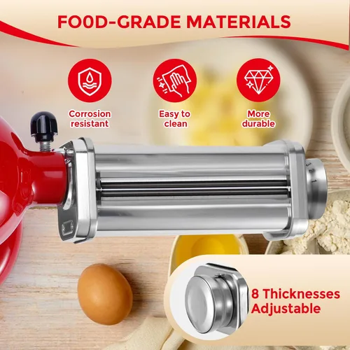 Vista 2 de Rodillo de pasta para batidora de pie Kitchenaid, máquina de pasta para accesorios de mezclador Kitchenaid, accesorio de pasta de acero inoxidable