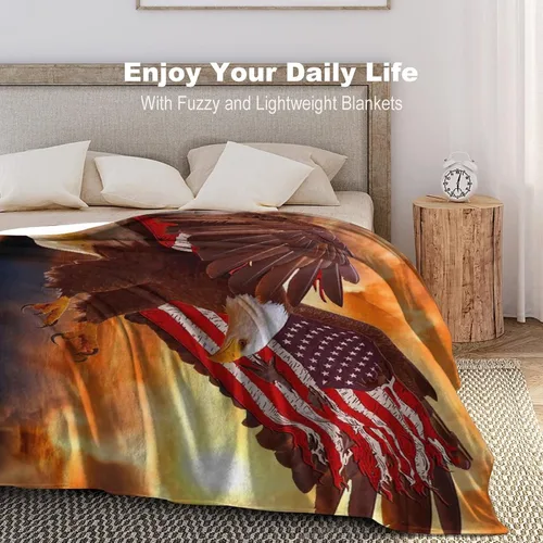 Vista 7 de Manta de águila calva con la bandera estadounidense y águila, manta decorativa de águila calva, regalos para hombres, manta de franela de vellón