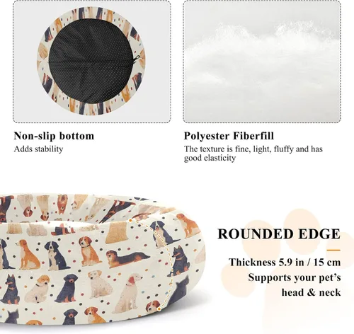 Vista 5 de Wudan Pet Cat Beds Donut Cuddler Fluffy Kitten Beds for Medium Size Pets Sleeping XS Cartoon Colorful Dog Dots Beige