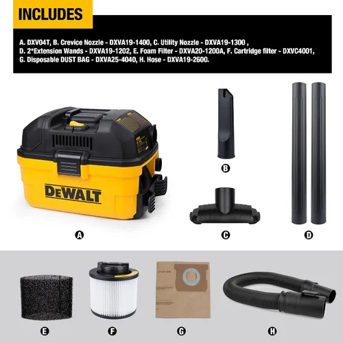 Vista 2 de DEWALT DXV04T - Aspiradora portátil para húmedo y seco de 4 galones, color amarillo