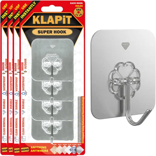 Vista 14 de KLAPiT Super Hook - Ganchos de pared adhesivos de alta resistencia, soporta hasta 11 libras, impermeable, sin daños, fácil de instalar en azulejos