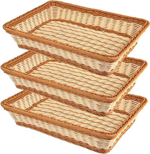 Vista 8 de 3 piezas de cesta de mimbre para pan de 16 pulgadas, cesta de servicio tejida, cesta de servicio de alimentos de mesa para restaurante, panadería