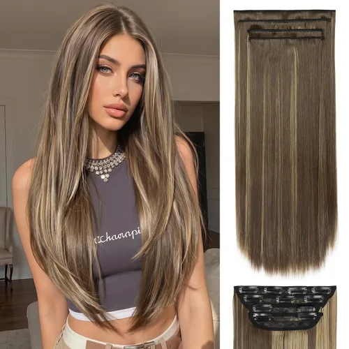 Vista 27 de Extensiones de cabello lacio con clip, suaves y gruesas (20 pulgadas, 4 unidades, 16H613#)