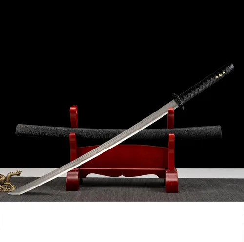 Vista 15 de Espada katana japonesa samurái – Hoja de espiga completa de acero al carbono real sin afilar, espada tradicional de práctica de Iaido