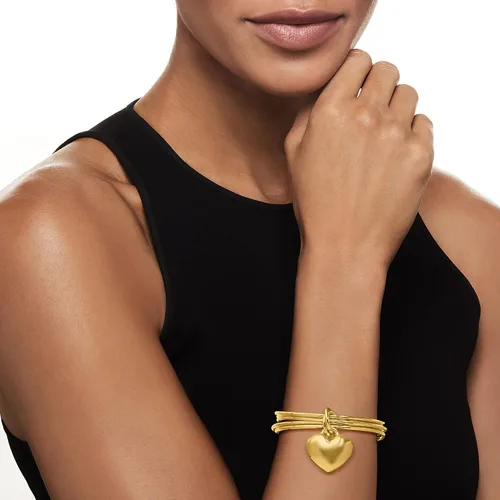 Vista 2 de Ross-Simons Italian Andiamo 14kt Yellow Gold Heart Charm Multi-Bangle Bracelet