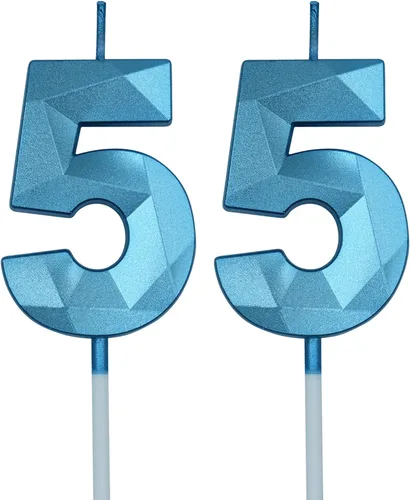 Vista 11 de Velas de cumpleaños número 55 para pastel, velas doradas con forma de diamante 3D con forma de diamante, decoraciones de cumpleaños, suministros