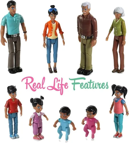 Vista 6 de Beverly Hills Doll Collection Sweet Li'l Family Hispanic Dollhouse People - Juego de 9 figuras de acción – abuelo, abuela, mamá, papá, hermana