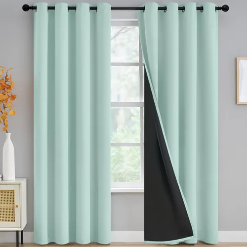 Vista 96 de Yakamok Cortinas negras, cortinas de ventana con aislamiento térmico y eficiencia energética para dormitorio, cortinas opacas completas y cortinas