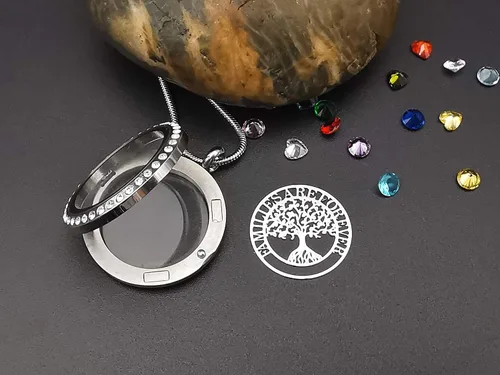 Vista 4 de GOKING Familes are Forever Family Tree of Life - Collar flotante con 24 piedras natales 1181in colgante redondo de acero inoxidable con bonita caja