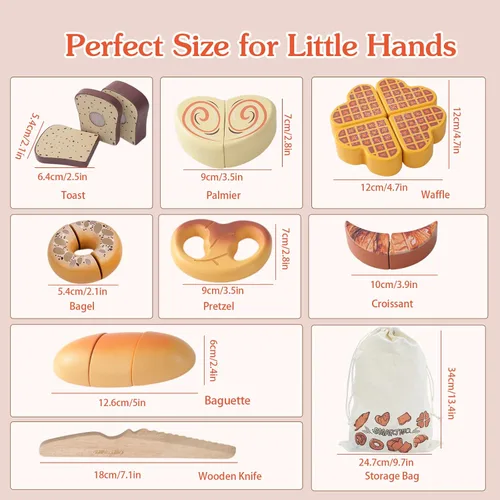 Vista 3 de Juguetes de madera para niños pequeños, juego de corte para hornear para niños, juego de simulación de panadería de cocina para niños, regalo