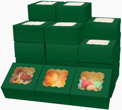 Vista 12 de Bakepacker 60 cajas de papel kraft para panadería con ventana de 6 x 6 x 3 pulgadas de grosor y resistentes cajas de pastelería de macarrones