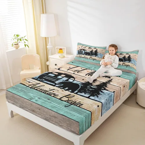 Vista 2 de Ropa de cama de 2 piezas, estilo rústico de granja, juego de ropa de cama para adolescentes y adultos, sábanas bajeras, ropa de cama ajustable