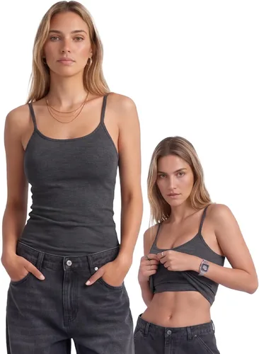 Vista 80 de Emmalise Camiseta de mujer con brasier integrado, soporte de tela sin varillas, camisola corta