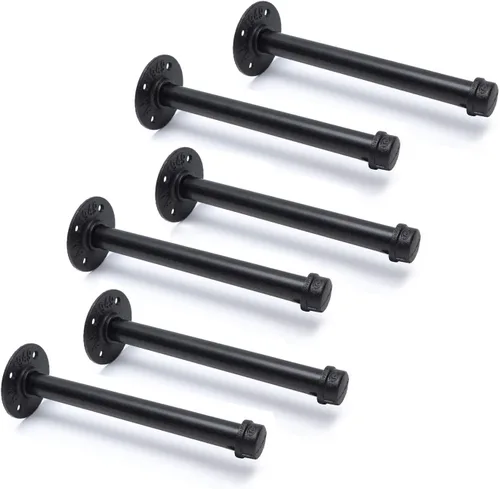 Vista 13 de Soportes industriales de tubo de hierro negro de 3/4 pulgadas, soportes rústicos para colgar en la pared, soportes de tubería personalizados