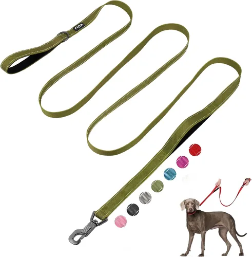 Vista 25 de Fida Correa resistente de 4 pies para perro con 2 cómodas asas acolchadas, asa de tráfico y gancho avanzado de fácil presión, correa reflectante
