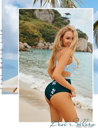 Vista 5 de MOLYBELL Traje de baño de una pieza para mujer de talle alto monokini estampado floral con cremallera
