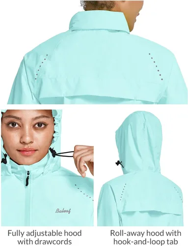 Vista 5 de BALEAF Chaquetas impermeables para mujer, cortavientos resistentes, para correr, ligeras, reflectantes, plegables, con capucha