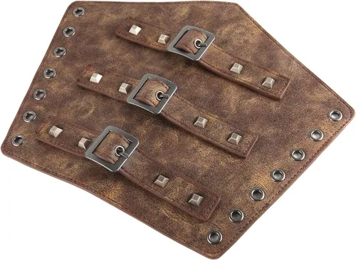 Vista 6 de HZMAN Protectores de brazo de piel sintética para adultos, cinturones medievales con hebilla de cuero, talla única, par de brazaletes de cuero