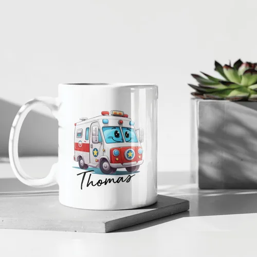 Vista 5 de Taza de café de ambulancia personalizada, taza de té blanca ambulancia de 11 onzas y 15 onzas, taza de café de cerámica personalizada con nombre
