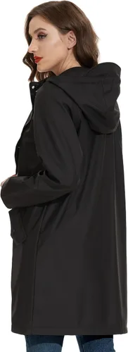 Vista 4 de Fahsyee Chubasquero para mujer, chaqueta impermeable con capucha, rompevientos para exteriores, larga actividad