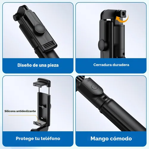 Vista 3 de Trípode para selfie, trípode retráctil para selfie stick con control remoto inalámbrico, para fotografía, transmisión en vivo, grabación de video