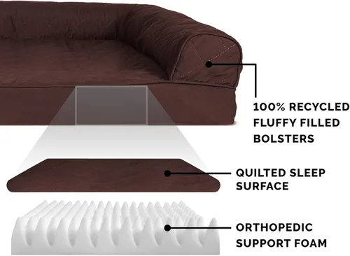 Vista 4 de FurHaven - Cama de espuma ortopédica suave para perros, estilo sofá, con funda extraíble y lavable, acolchada, color café, para perros de hasta 35