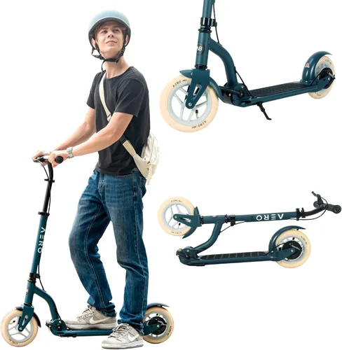 Vista 9 de AERO MOBILITY Patinete para niños de 6 años, adolescentes y adultos Ruedas iluminadas, freno de mano, alfombrilla de goma y absorción de impactos