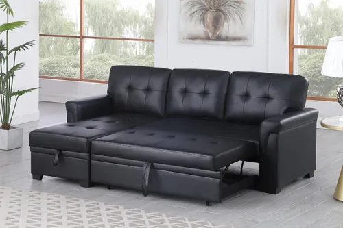Vista 4 de Daesar Sofá seccional reversible moderno de cuero vegano negro con diván de almacenamiento