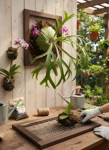 Vista 11 de Kit de montaje de helecho cuerno de ciervo, maceta colgante de pared de madera para orquídeas y jardín vertical, tablero de soporte para plantas