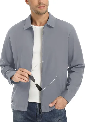 Vista 11 de EKLENTSON Chamarras ligeras para hombre, con cremallera completa, cuello de golf, cortavientos, con bolsillos con cremallera