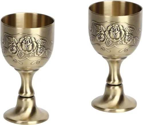 Vista 10 de Agatige Copas de cáliz vintage, de metal de cobre, para tostar, cáliz de vino, cáliz de flores, en relieve, mini tazas de comunión para bar en casa