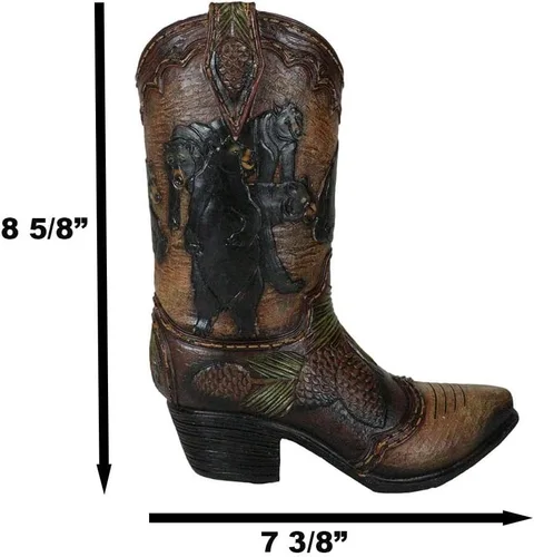 Vista 3 de Ebros Gift Familia rústica de oso negro occidental con piñas de pino, bota de vaquera del bosque, figura decorativa o florero floral, macetero