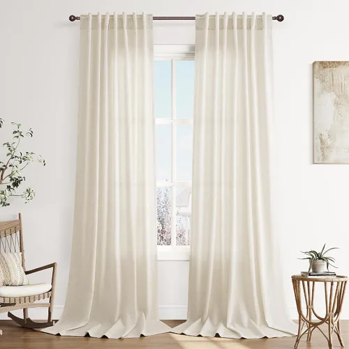 Vista 47 de Joywell - Cortinas de lino de 96 pulgadas de largo para sala de estar Natural
