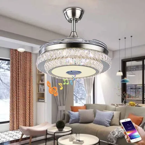 Vista 10 de Ventilador de techo inteligente tipo candelabro de 42 pulgadas con luz, ventilador de techo candelabro retráctil con altavoz Bluetooth y control