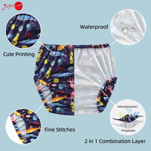 Vista 2 de Joyo roy 6 piezas de pañales de tela impermeable, ropa interior de plástico reutilizable para niños pequeños, fundas de pañales para niños, ropa