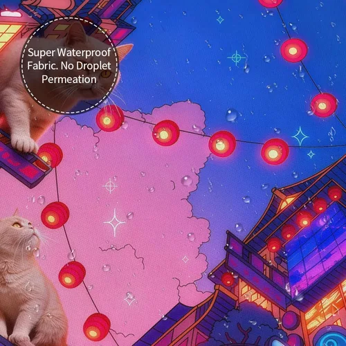 Vista 5 de Neon City - Cortina de ducha de gatos con linternas, poliéster impermeable, decoración Cyberpunk para niños y adultos, se adapta a bañera, ducha