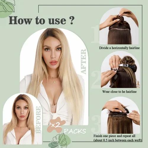 Vista 6 de S-noilite Extensiones de cabello humano con broches, cabello humano corto con clip, para mujer, cabello humano 100% Remy, cobertura de cabeza Marrón