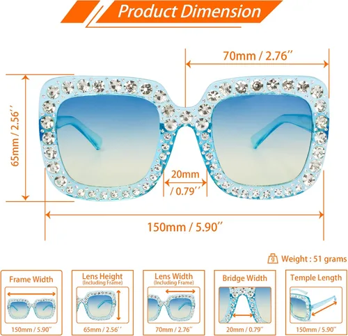 Vista 3 de Gafas de sol cuadradas extra grandes de cristal Elton con diamantes de imitación para concierto