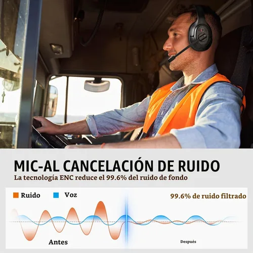 Vista 2 de EKSA Auriculares Bluetooth mejorados para camionero con micrófono ENC, alcance inalámbrico de 99 pies y tiempo de conversación de 30 horas