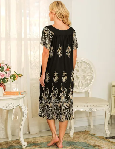 Vista 5 de Bloggerlove Vestidos de casa para mujer con bolsillos Mumu Duster Housecoat de manga corta vestido de patio S-XXL