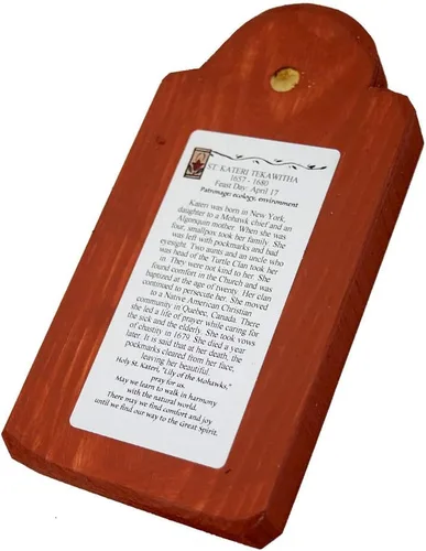 Vista 4 de Modern Artisans Saint Kateri Tekakwitha - Placa de retablo hecha a mano, patrón de la ecología y el medio ambiente, 3.3 x 6.5 pulgadas