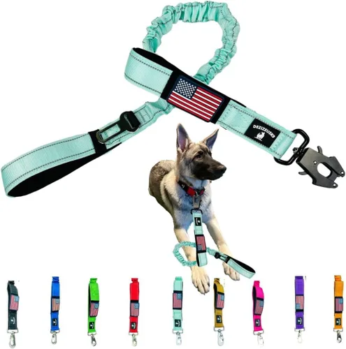 Vista 9 de Correa elástica resistente para perro, absorción de golpes, clip para cinturón de seguridad, cierre de rana de liberación rápida, asas dobles