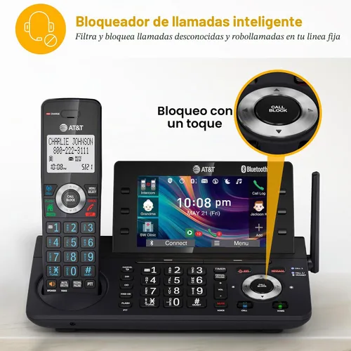 Vista 8 de AT&T DECT 6.0 Teléfono inalámbrico para el hogar y la empresa con contestador, pantalla a color grande de 5", atajo de un solo toque, conferencia