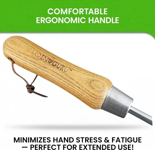 Vista 3 de Garden Guru - Herramienta cultivadora de mano ecológica, 100% acero inoxidable reciclado, resistente a la corrosión, mango ergonómico de madera