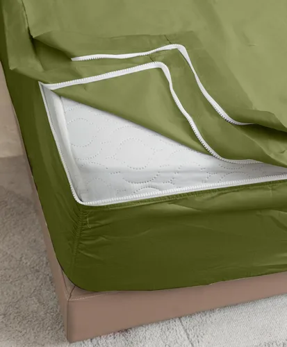 Vista 34 de Twin Zip Sheet 39x75-3 Piece Full Size Zipper Fitted Sheet - 1 Base & 2 Top Sheet - 1200TC 100% Cotton Breathable & Cooling - Fits 15" Deep Pockets