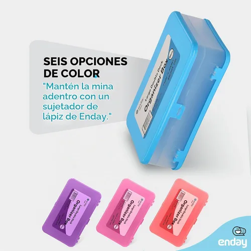Vista 4 de Enday Caja de lápices azul, caja de plástico de gran capacidad con 12 compartimentos, caja de lápices de plástico con tapa hermética, estuche rígido