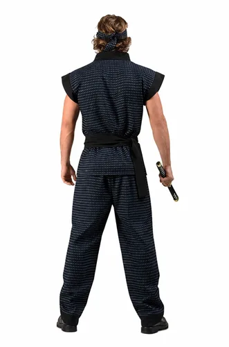 Vista 2 de Disfraz de Samurai para Hombre en Cuadros Azules Multicolor
