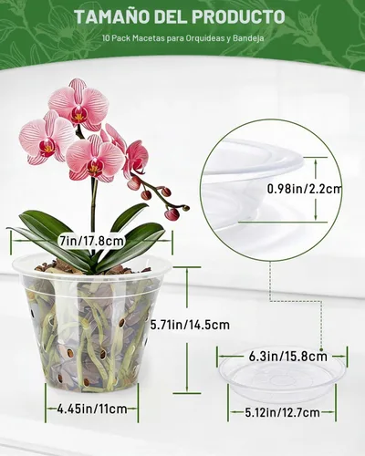 Vista 3 de Paquete de 10 macetas de orquídeas de 7 pulgadas, macetas de plástico más